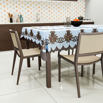 MANGERAM Cotton 6 Seater Floral Table Cover(Net Dining Table Cloth | White & Brown)