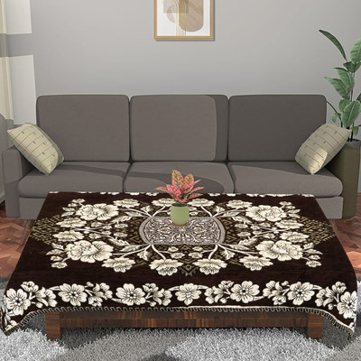 Nendle Velvet 4 Seater Floral Table Cover(Coffee)