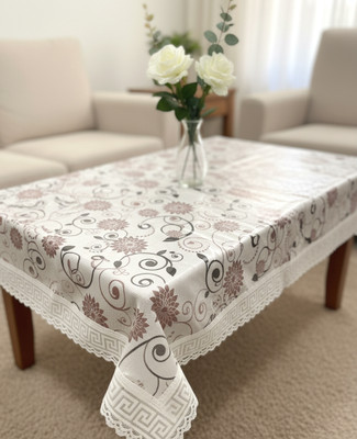 YUALIN CREATION PVC 6 Seater Printed Table Cover(White)