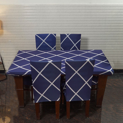 Eleganta Printed 4 Seater Table Cover(Navy Blue, Polyester, Spandex)
