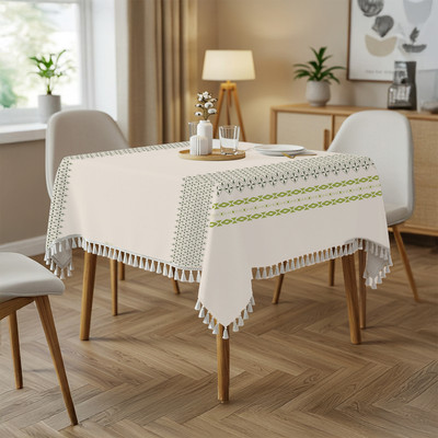 Urban Space Printed 4 Seater Table Cover(Globle Border Green, Cotton)