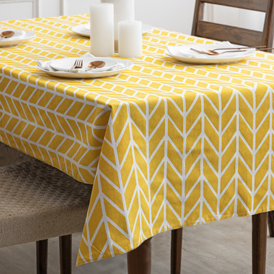 HOMEMONDE Geometric 6 Seater Table Cover(Yellow Arrow, Cotton)