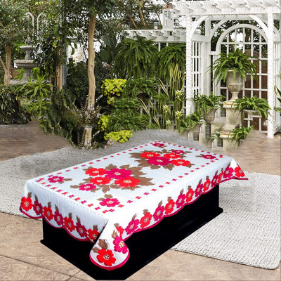 MANGERAM Cotton 4 Seater Floral Table Cover(Centre Table Cloth| Net Fabric | 40 x 60 inches | Pink & White)