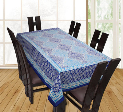 Go Texstylers Cotton 6 Seater Floral Table Cover(Blue)