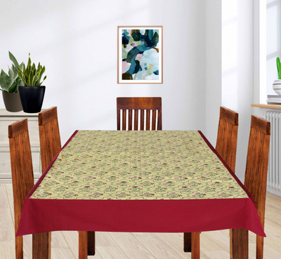 Dekor World Cotton 4 Seater Floral Table Cover(Yellow)