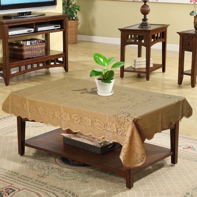 KUBER INDUSTRIES Floral 4 Seater Table Cover(Gold, Cotton)