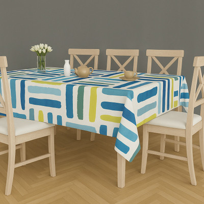 RRC Cotton 6 Seater Printed Table Cover(White,Green)