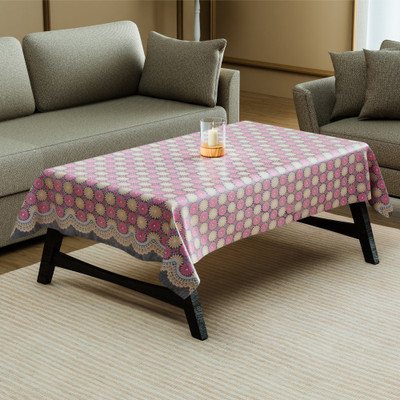 Heart Home PVC 4 Seater Self Design Table Cover(White, Pink)