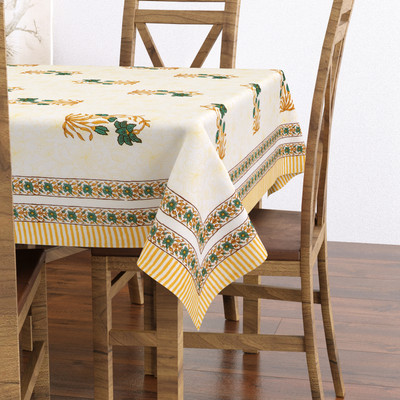 Blocks Of India Cotton 6 Seater Floral Table Cover(Yellow, Green)