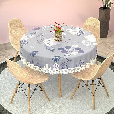 CASA FURNISHING PVC 4 Seater Floral Table Cover(Grey, White)