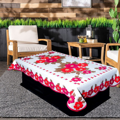 MANGERAM Cotton 4 Seater Floral Table Cover(Centre Table Cloth| Net Fabric | 40 x 60 inches | Pink & White)