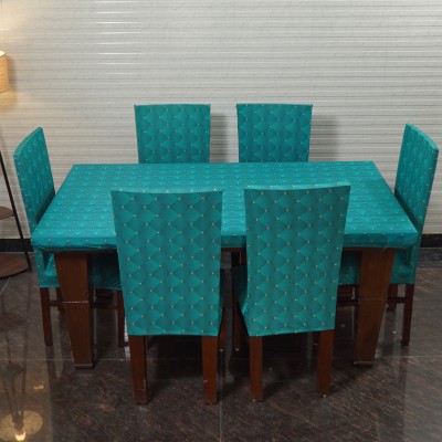 Eleganta Printed 6 Seater Table Cover(Sea Blue, Polyester, Spandex)