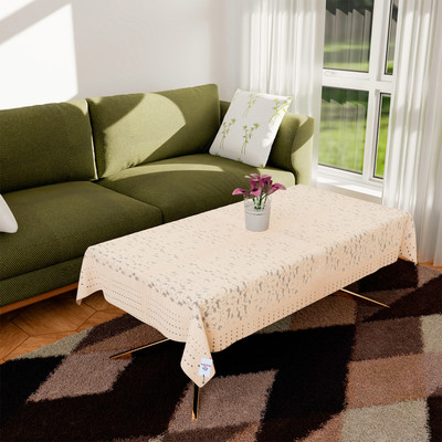 Heart Home Self Design 4 Seater Table Cover(Cream, Polyester)