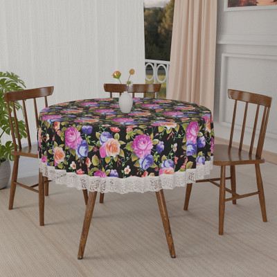 KUBER INDUSTRIES PVC 4 Seater Floral Table Cover(Black)
