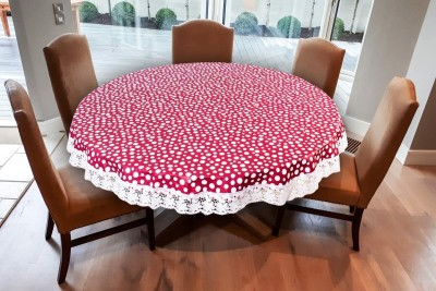 RMDecor Printed, Polka 4 Seater Table Cover(Pink, PVC, Polyester)