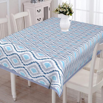 Texstylers Cotton 8 Seater Abstract Table Cover(Sky Blue)