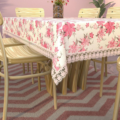 ZITIN PVC, Plastic 6 Seater Floral, Printed Table Cover(Pink, WHITE LACE, INDOOR AND OUTDOOR USE, EXCLUSIVE TABLE CLOTH)