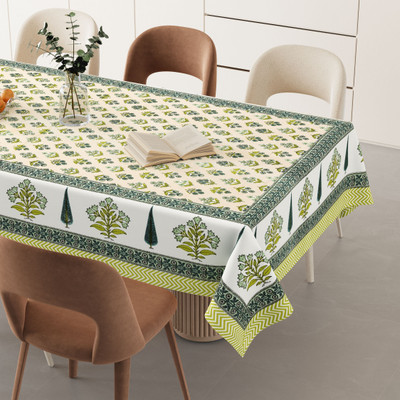 HappyKraft Cotton 6 Seater Printed Table Cover(Light Green)