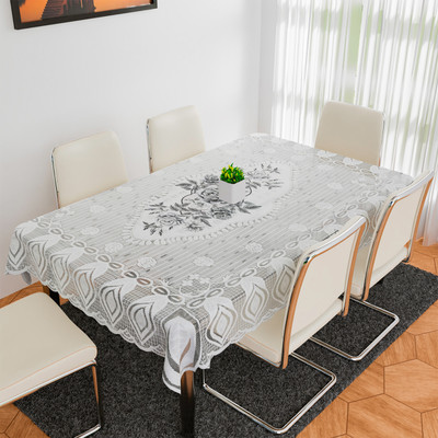 KUBER INDUSTRIES Self Design 6 Seater Table Cover(White & Gray, Cotton)