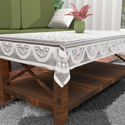 KUBER INDUSTRIES Cotton 4 Seater Geometric Table Cover(White)