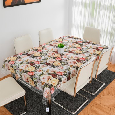 Heart Home Floral 4 Seater Table Cover(White, PVC)