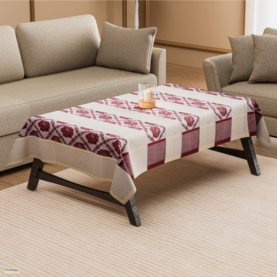 HOMESTIC Cotton 4 Seater Printed Table Cover(Yellow, Maroon)