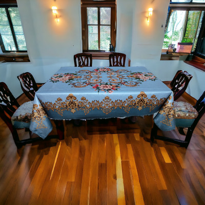 Mopak Decor Embroidered 2 Seater Table Cover(Blue, Polyester)