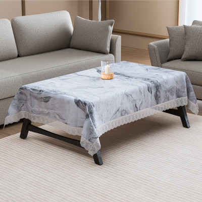 Heart Home PVC 4 Seater Self Design Table Cover(Grey)