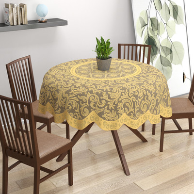 WiseHome Cotton 2 Seater Embroidered Table Cover(Gold)