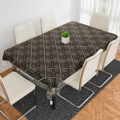Heart Home Self Design 6 Seater Table Cover(Black, PVC)