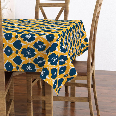 Blocks Of India Cotton 4 Seater Floral Table Cover(Yellow)