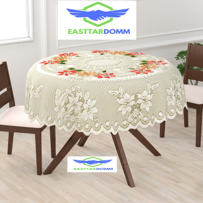 EASTTARDOMM Cotton 2 Seater Floral Table Cover(Lemon (Small) Net Cloth)