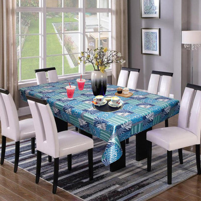 BUSINESS TALES PVC 4 Seater Floral Table Cover(White, Sky Blue)