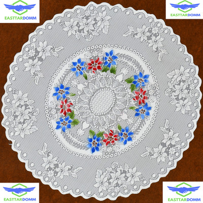 EASTTARDOMM Cotton 2 Seater Floral Table Cover(Light Blue (Small) Net Cloth)