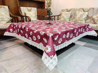 Ryka Printed 4 Seater Table Cover(Red, PVC)
