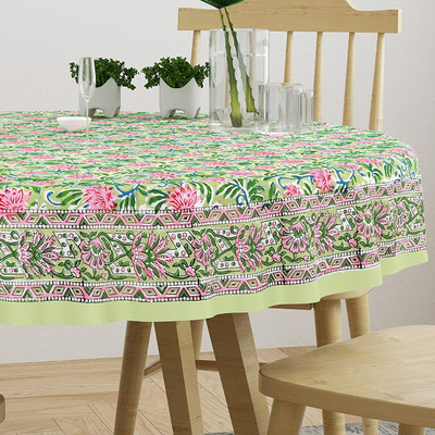Blocks Of India Cotton 4 Seater Floral Table Cover(Pink)