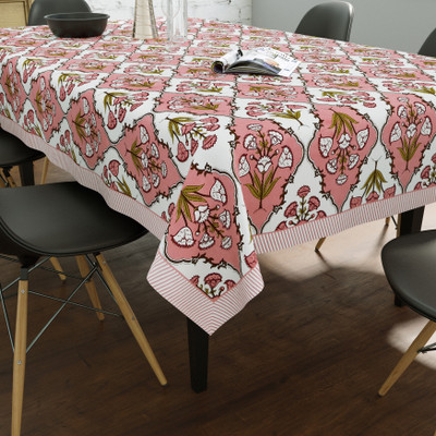 Blocks Of India Cotton 6 Seater Floral Table Cover(Peach)