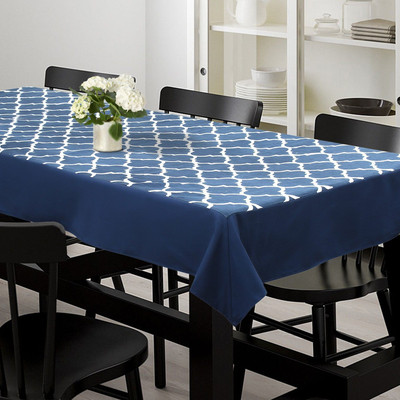 Dekor World Cotton 4 Seater Printed Table Cover(Dark Blue)
