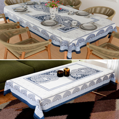 KUBER INDUSTRIES Cotton 6 Seater Floral Table Cover(Blue, Pack of 2)