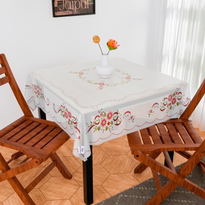 Heart Home Self Design 4 Seater Table Cover(Red, PVC)