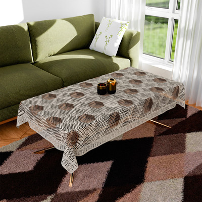 KUBER INDUSTRIES Self Design 4 Seater Table Cover(Cream, PVC)