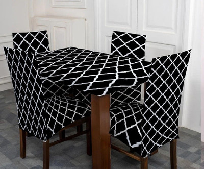 TURIYA Polyester, Spandex 4 Seater Abstract Table Cover(Black, White, Pack of 4)