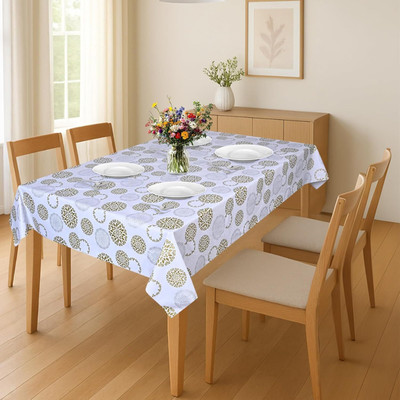 Dasvilla PVC 4 Seater Floral Table Cover(Golden, Grey)