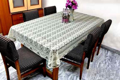 Shri Ganesh Handloom Self Design 6 Seater Table Cover(White, Polyester)