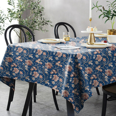 Casableu Floral 6 Seater Table Cover(Blue, Polyester)