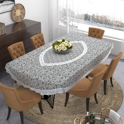 EASTTARDOMM Floral 6 Seater Table Cover(Grey, Cotton)