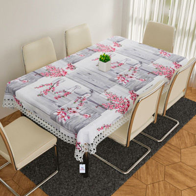 Heart Home Self Design 6 Seater Table Cover(Gray, PVC)