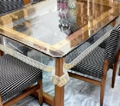 Shri Ganesh Handloom Plastic 6 Seater Solid Table Cover(TRANSPARENT, GOLDEN)
