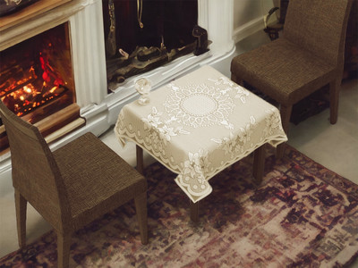 WiseHome Cotton 2 Seater Floral Table Cover(Beige)