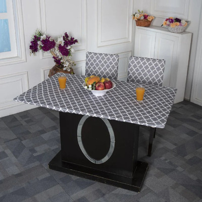 TURIYA Polyester, Spandex 4 Seater Abstract Table Cover(Grey, White, Pack of 4)